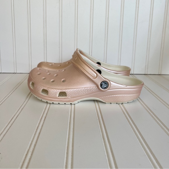 metallic rose gold crocs